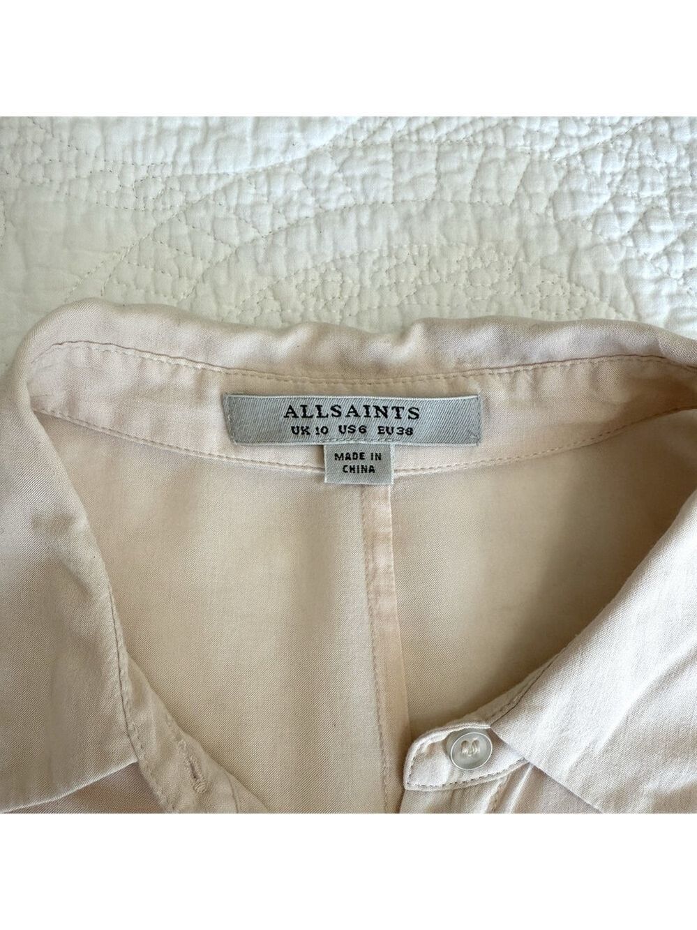 AllSaints Cheyne Blush Pink Shirt Blouse Women’s Size 6 Asymmetrical High Low - Picture 7 of 10